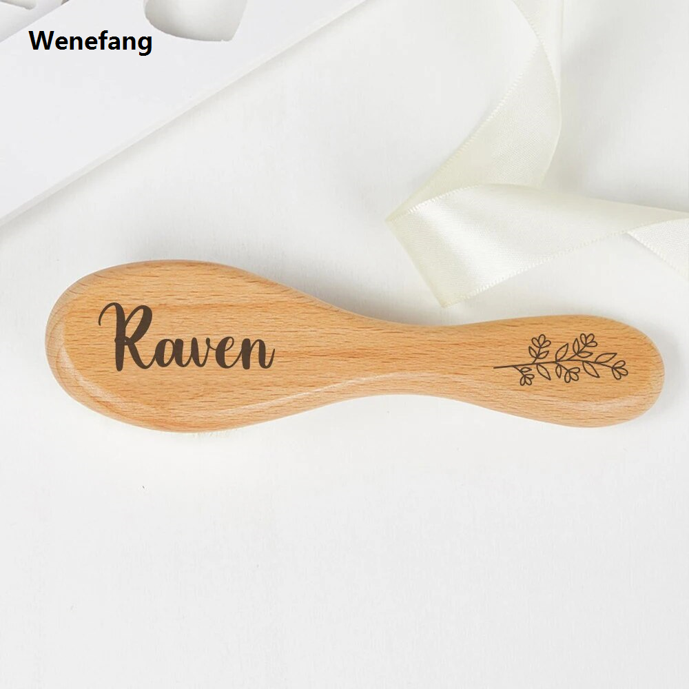 Wenefang Personalised Wooden Baby Hairbrush Custom Brush Gift Baby Shower Comb New Mom Baby Girl Hair Brush