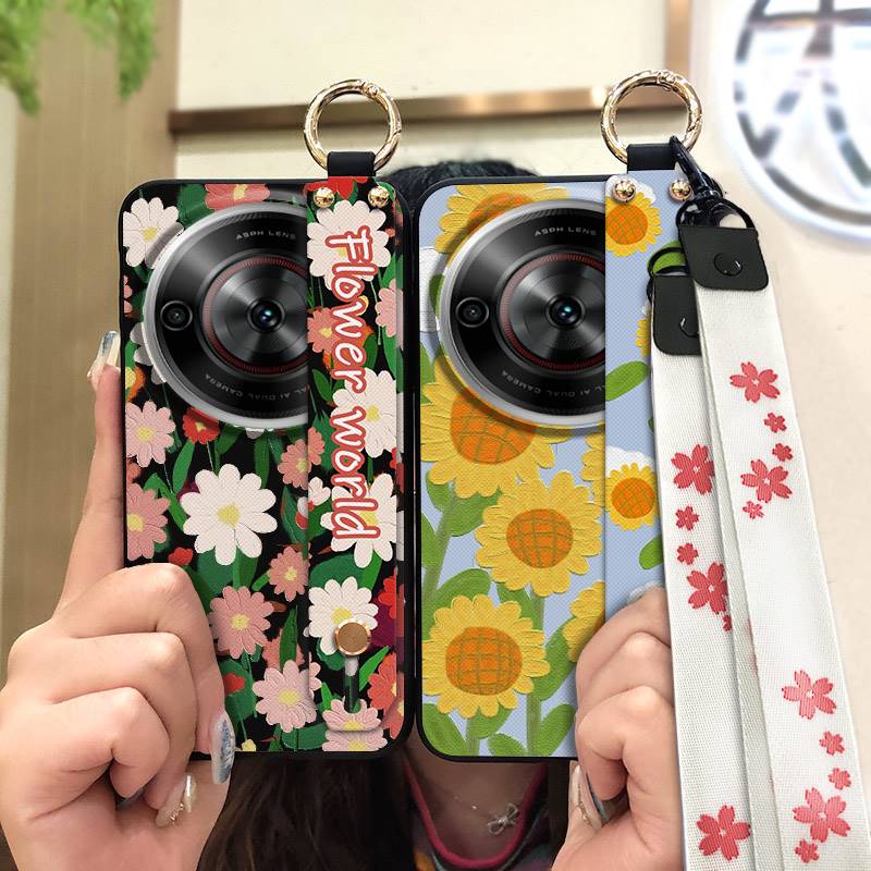 Shockproof Wristband Phone Case For ZTE Blade A75 5G/Nubia Focus 5G/Calf 5G Fashion Design flower Oil Painting Kickstand