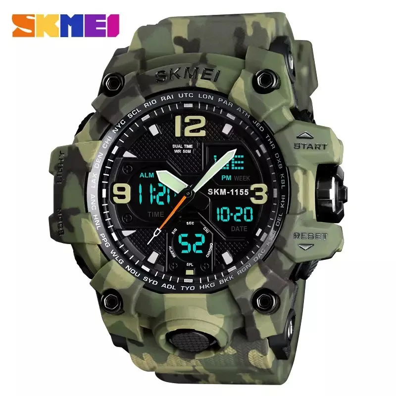 SKMEI Military Dual Time Multifunction Sporty Waterproof Green Combat Watch