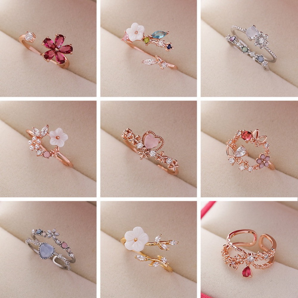 Exquisite Flower Zircon Rings Butterfly Zirconia Open Rings Leaf Fashion Jewelry Finger Rings