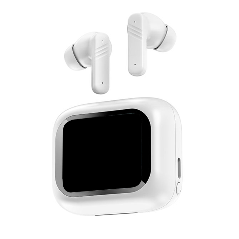 Bluetooth V5.4 Earphone Noise Cancellation Color Screen Touch, White
