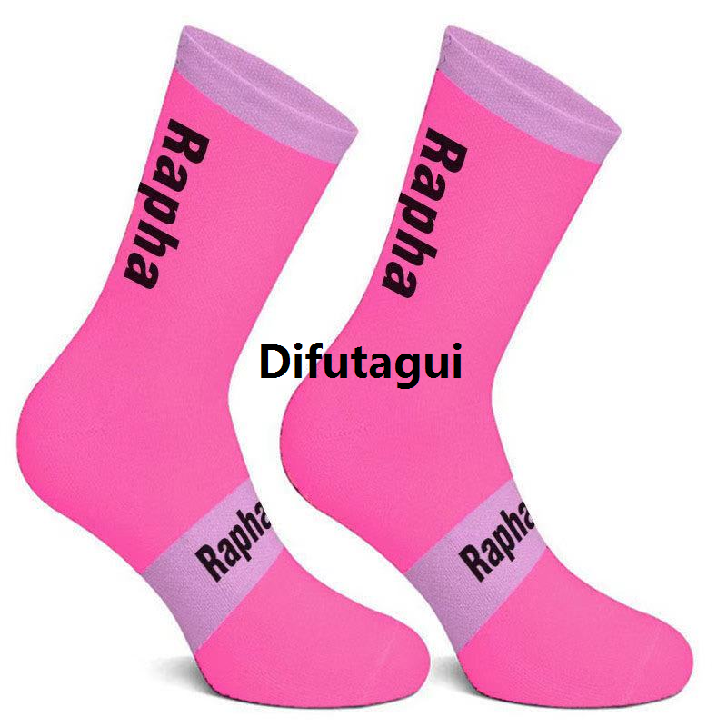 Difutagui 2021 New Rapha 4 Color Stripe Cycling Socks Men and New Women Wearproof Road Bike Compression Socks Pink