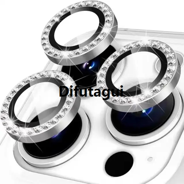 Difutagui men>men 3PCS Protective Tempered Film Luxury Shining Diamond Lens High Quality Film For IPhone 15 14 13 12 11 Pro Max Plus HD Glass Camera Lens