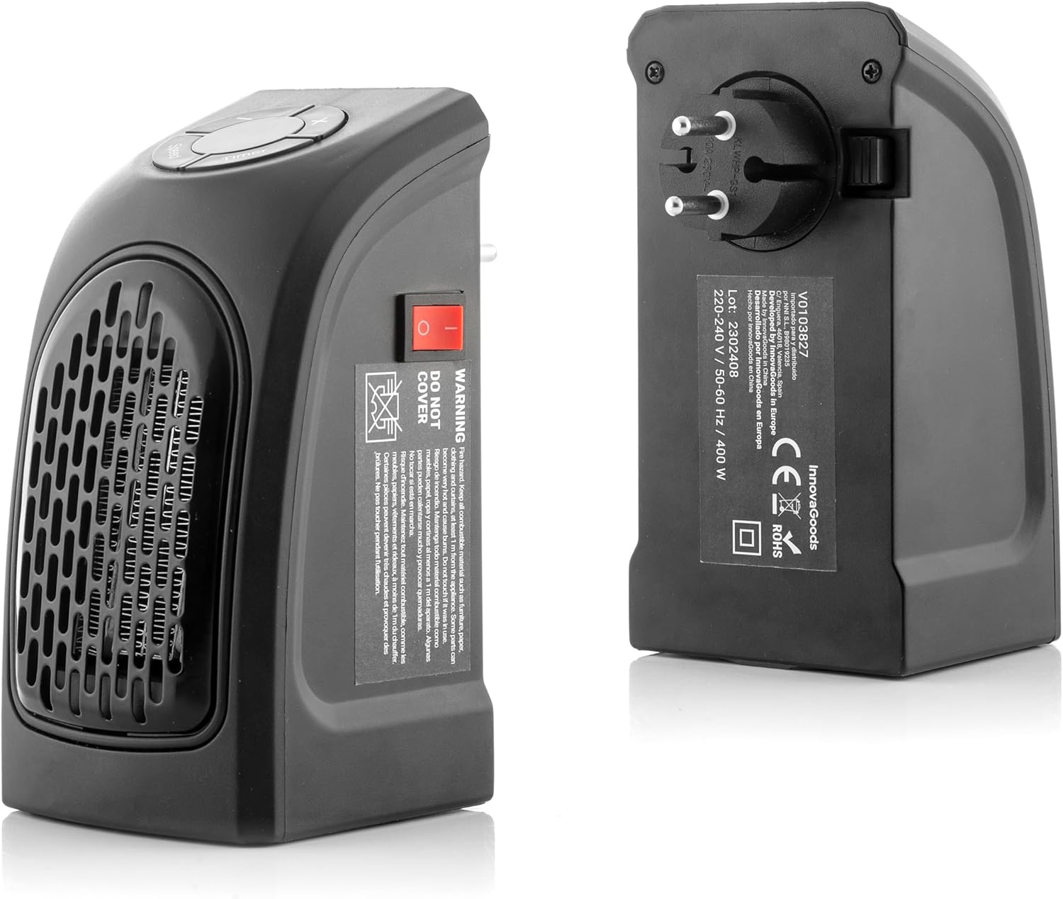 Mini Portable Plug-In Wall Electric Heater 400W | Adjustable Thermostat, Digital Display, Timer Function, Low Energy Ceramic Heater for Home & Office | small space heater, energy-saving wall heater |Handy Air Warmer Blower Adjustable Timer Digital Display