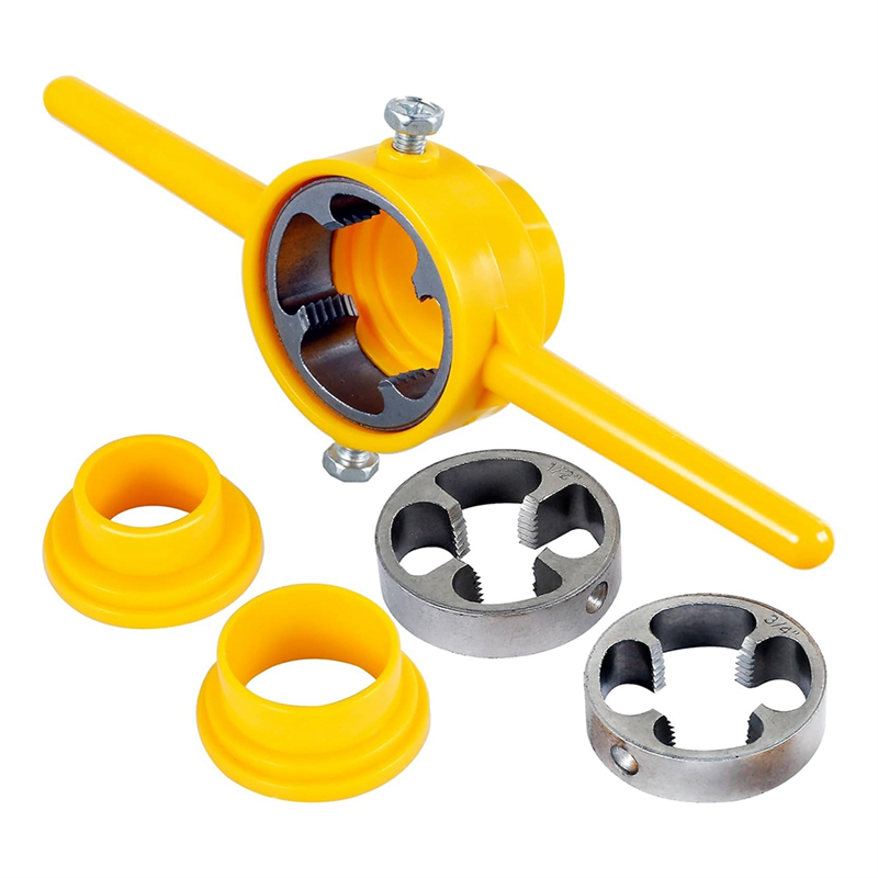 6 PCS PVC Thread Maker Tool, Yellow Metal with 1/2 Inch 3/4 Inch 1 Inch Dies Reusable PVC Pipe Threader Plumbing