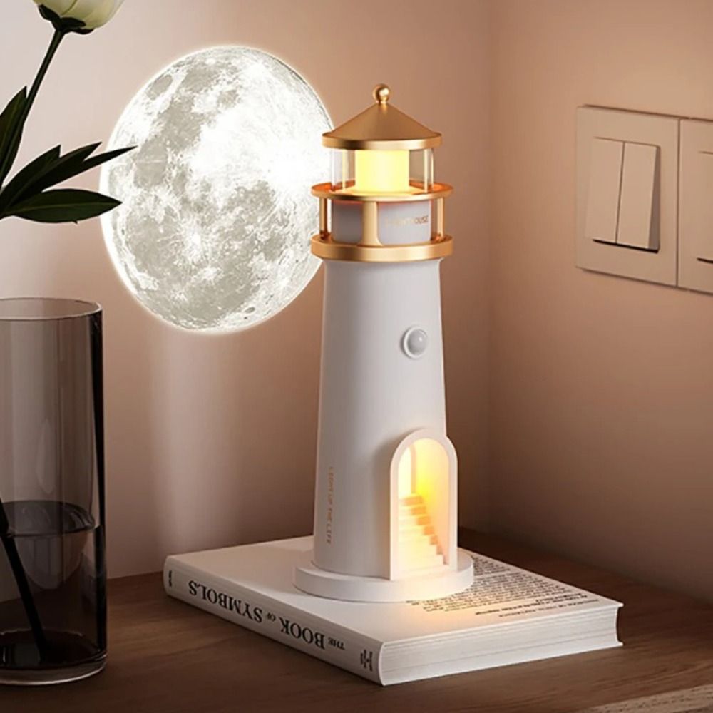 High Quality Bluetooth Music Lighthouse Ambient Lights ABS Motion Sensor Moon Projection Light White Night Lights Desktop Decor
