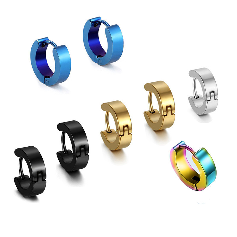 【New arrival】Korean Style Simple Fashion Circle Earrings Stainless Steel Hand Polished Trendy Double-sided Men's and Women's Earrings Flat Ear Buckle