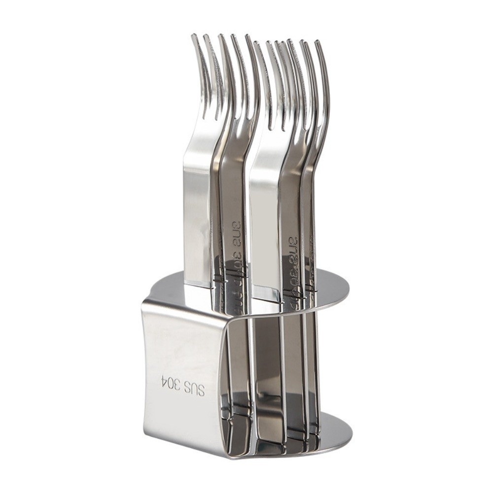 Creative Stainless Steel Fruit Fork Set with Stand Reusable Dessert Fork Modern Three Toothed Food Picks Party