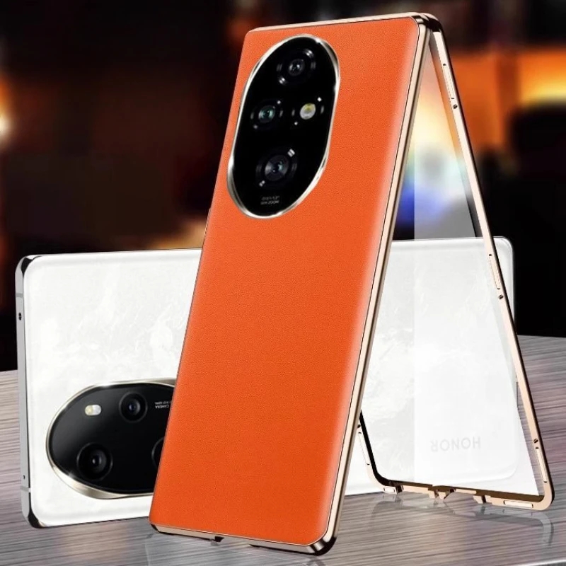 HOT 360 Full Protection Metal Bumper Front Glass Cover Back PU Leather Case for Honor X9C Smart X9B X9A X7C X7b X9 5G Phone Case