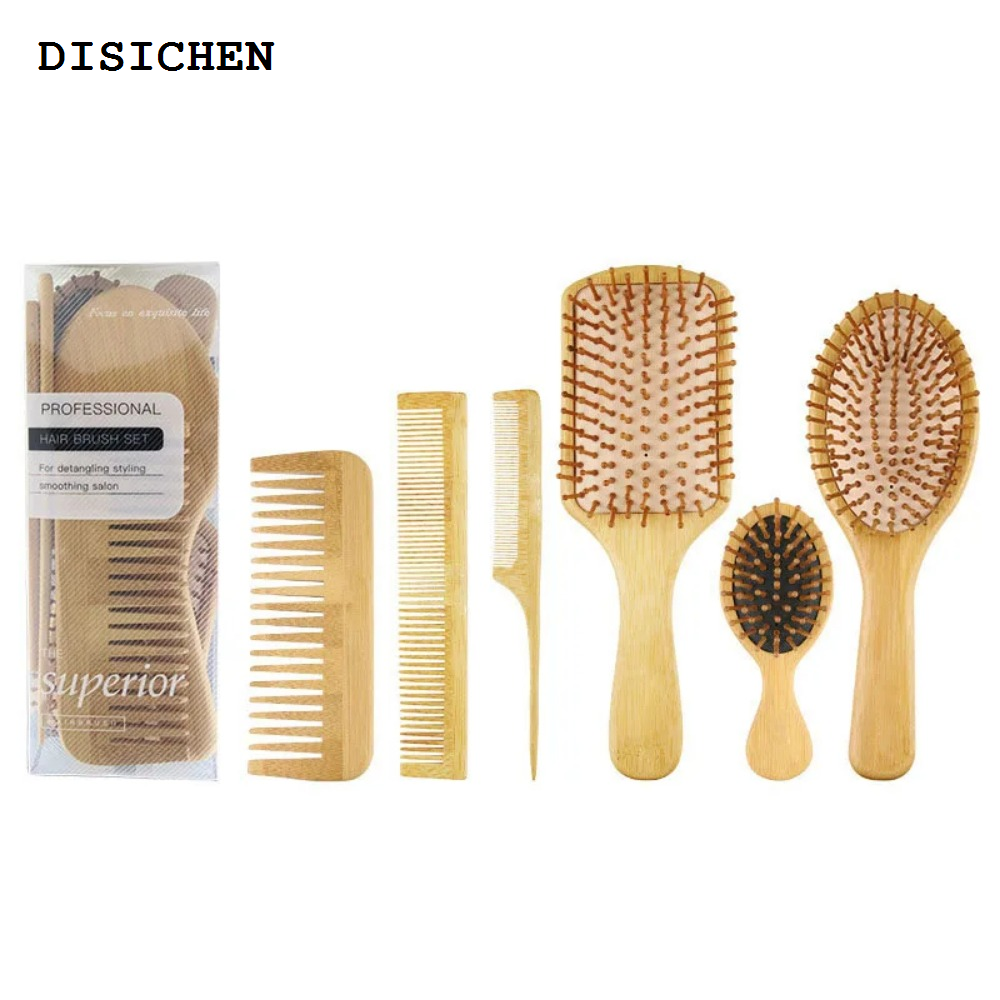 DISICHEN Bamboo Wooden Hair Brush Massage Comb Scalp Massager for Hair Growth Anti-static Straightening Brush Soft Beard Baby Beech Brush