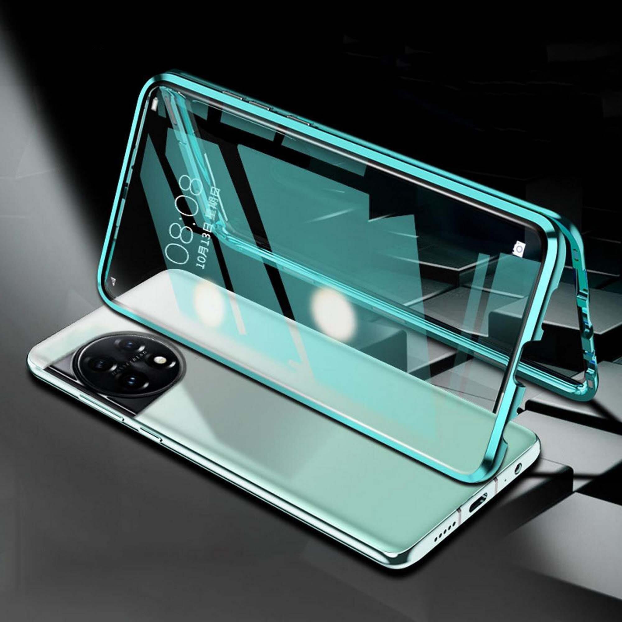 Biruiqu For OnePlus 11R Magnetic Absorption Case Metal Frame Shockproof Double Sided Tempered Glass Magnetic Case Cover