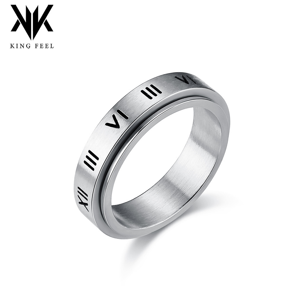 【New arrival】Roman Numerals Universal Wheel Rotatable Titanium Steel Ring Women's Children's Light Luxury Fashion Hand Jewelry