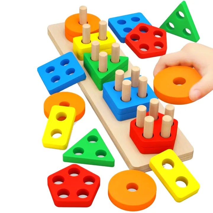 StackSmart Montessori Wooden Toy - Counting, Shape & Color Learning Puzzle for Toddlers and Kids