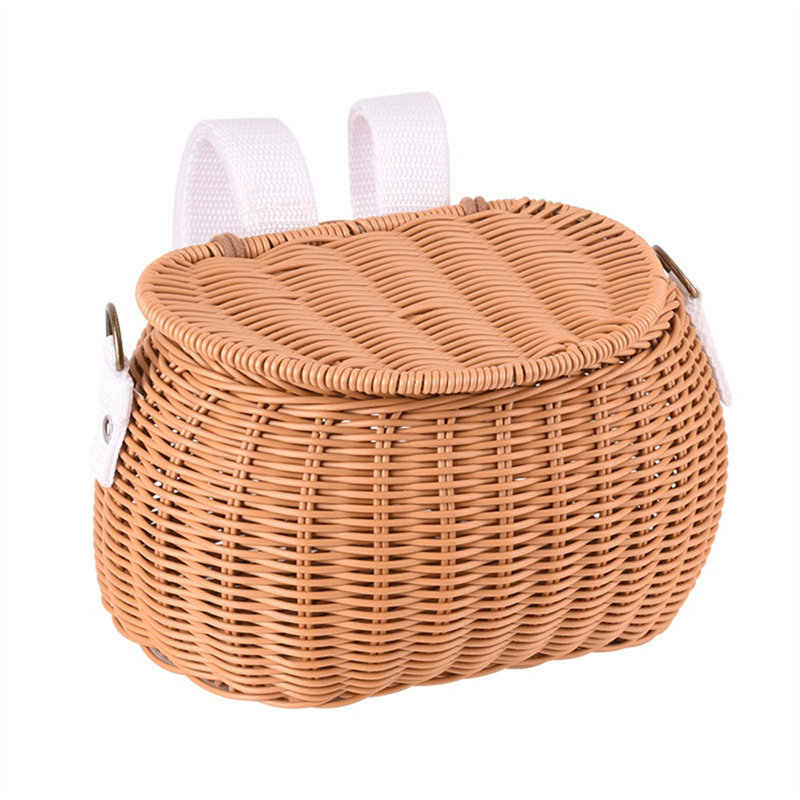 JAERBEE Children Bike Basket Bike Scooter Tricycle Basket Shoulder Strap Bicycle Front Handlebar Basket Rattan Basket for Kids