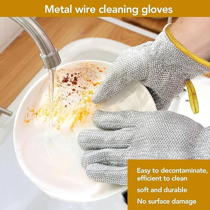 1 Pair Multifunctional Wire Dishwashing Gloves Steel Wire Insulated Waterproof and Guards Kitchen Cleaning Gloves for Scrubs & Cleans Dishes, Sinks