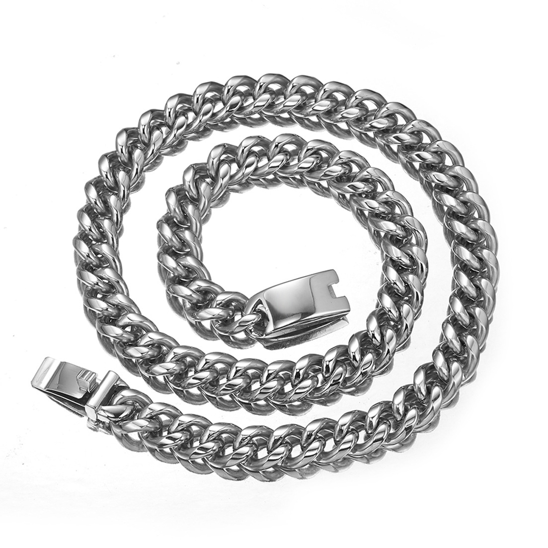 Sale】13/15/19MM stainless steel buckle thick Cuban men's necklace with titanium steel pendant jewelry creative