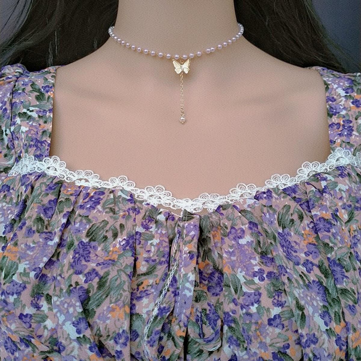 Enacolor Delicate Sweet Girl Butterfly Necklace Choker Sweater Chain for Girl Accessories