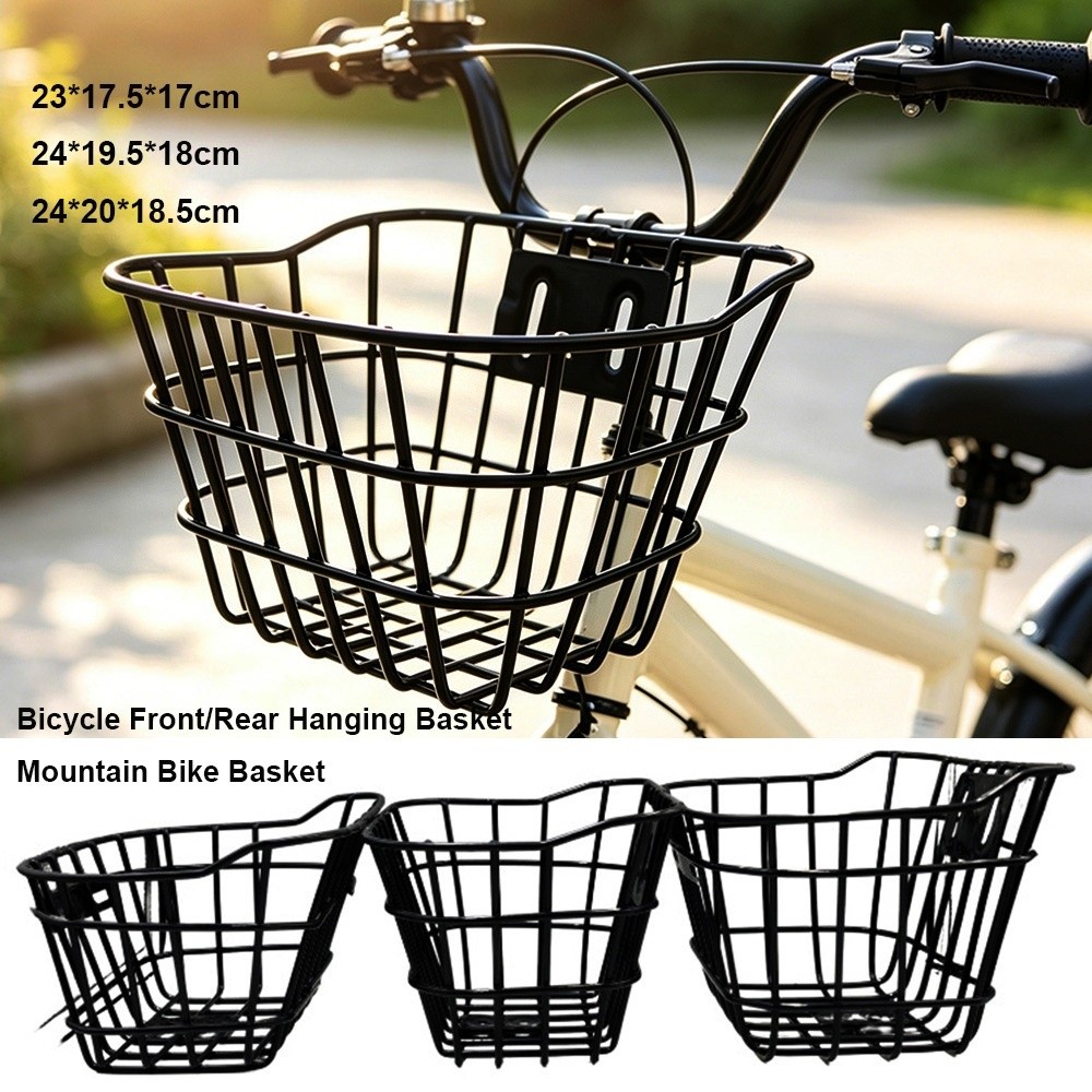 New Easy To Install Large Cart Basket Adjustable Black/Silver Bicycle Front Basket Metal Durable Fixed Backpack