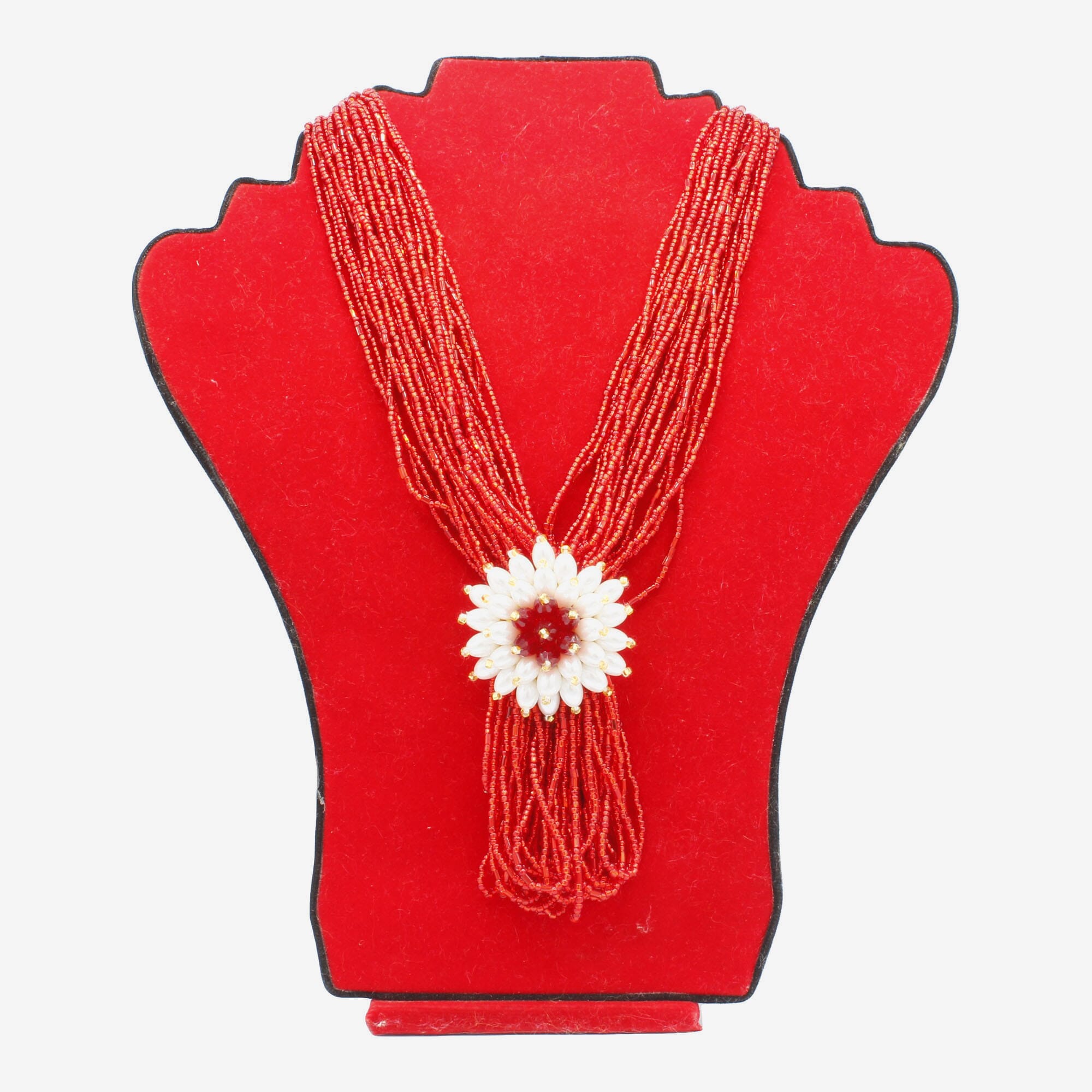 Red Jhuppa Pote With White Flower For Women