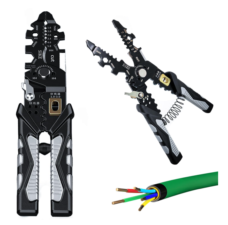 5 in 1 Wire Strippers Electrical, Multipurpose Wire Stripper, Safety Lock Cutting Crimping Stripping Winding Splitting Crimping Wires, Built-in Spring Wire Cutter, for Home Appliance Maintenance