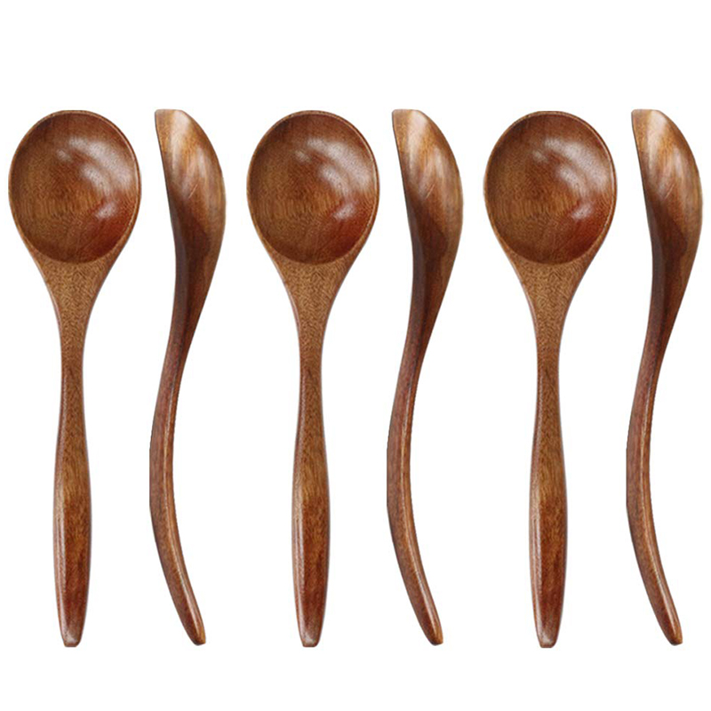 NAMUNY Wooden Spoons for Eating, 6 Pieces Natural Wood Eating Spoon, 7 Inch Eco-Friendly Handmade Teaspoon for Dinner, Salad Desserts, Chips, Snacks, Cereal, Fruit