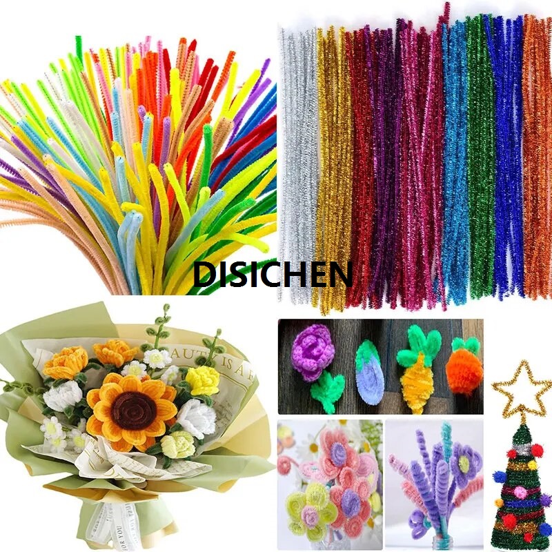 DISICHEN 100 s Glitter Chenille Stems Pipe Cleaners Plush Tinsel Stems Wired Sticks Kids Educational DIY Craft Supplies Toys CraftBasketball Profesional