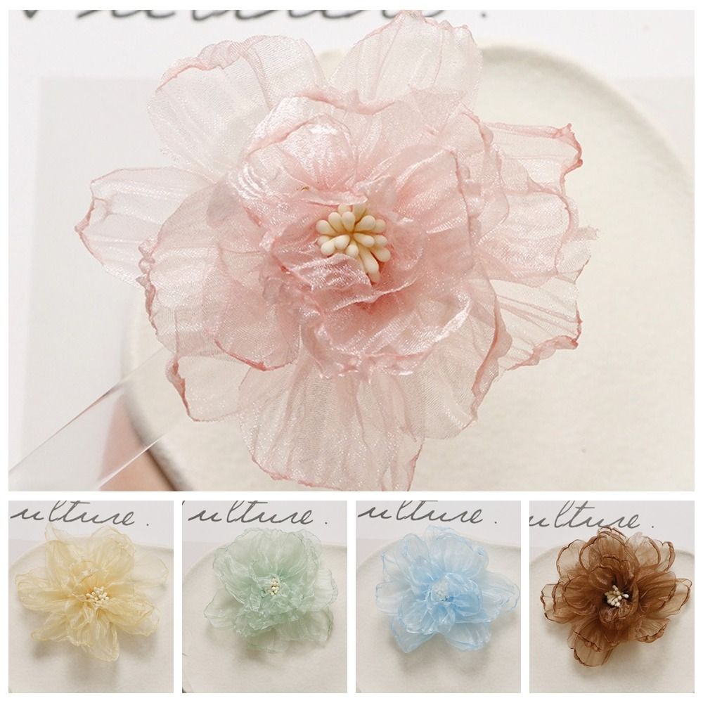 Elegant Fabric Flower Organza Flower Organza Material Flower Shape DIY Accessories Pink Color Jewelry Accessories Wedding