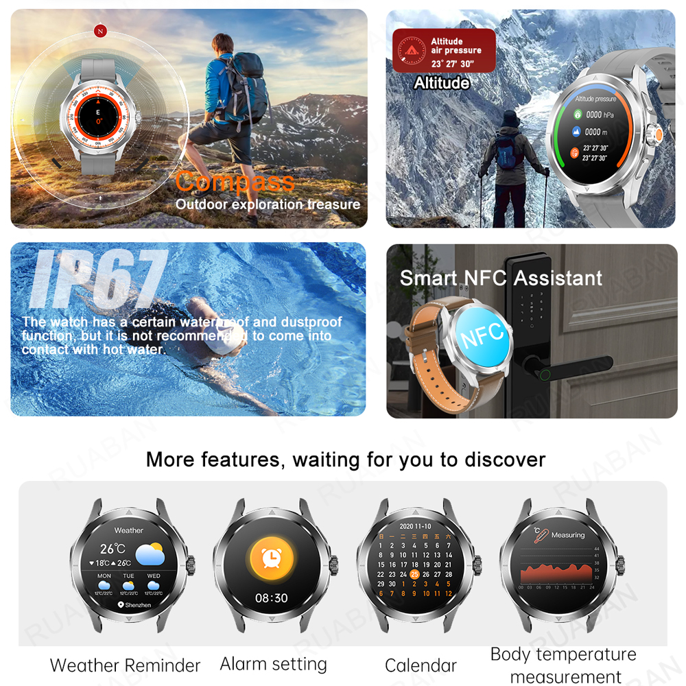 Linman NEW S4 Ultra sports Smart Watch Men is suitable for Xiaomi GPS AMOLED HD Screen Bluetooth call NFC heart rate 5ATM waterproof