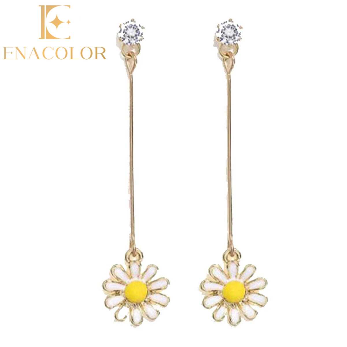 Enacolor Korean Daisy Yellow Sun Flower Stud Earrings for Girl Gift Ins