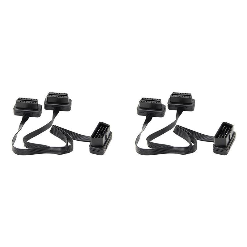 FORIDE 2X OBDII Extension Dual Connector Y Splitter OBD OBD2 16PIN Male to Female Connection Flat+Thin for