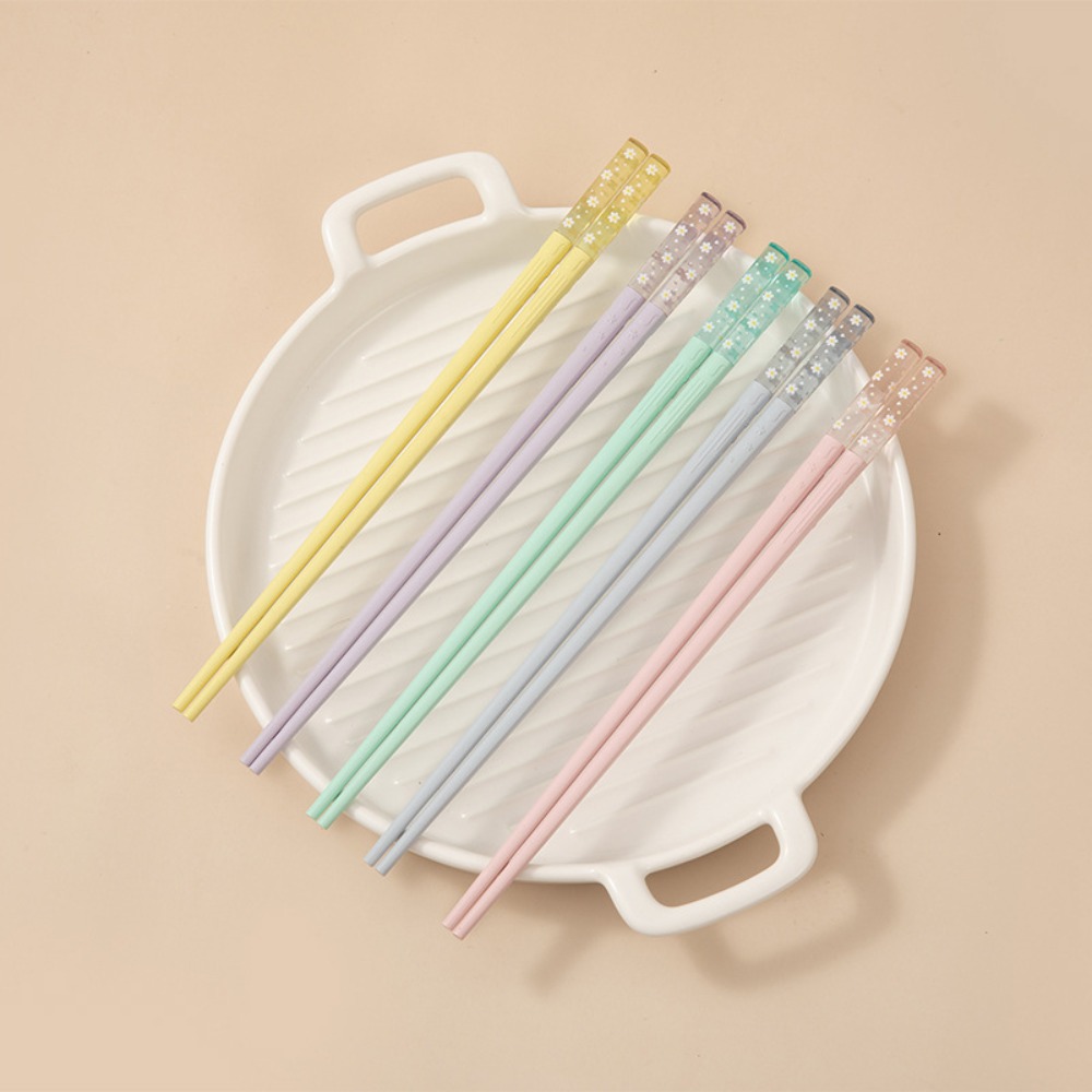 5 Pairs New Cherry Blossom Pattern Chopsticks Non-Slip Multicolor Alloy Chop Sticks Heat-resisting Chopsticks Reusable for Kitchen