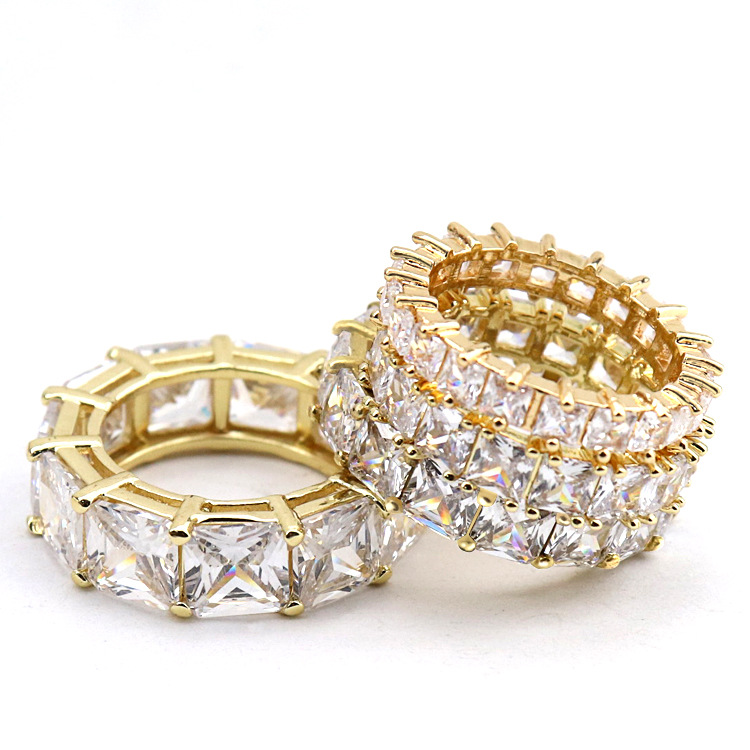 【Fashion-forward】Copper Plated Imitation Gold Simple Geometric and Women's Fashionable Square White Zircon Ring Diamond Gold