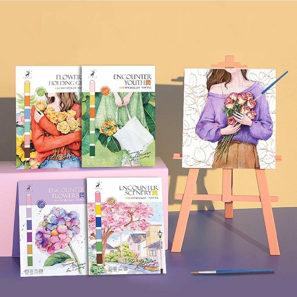 Portable Specialty Paper Watercolor Painting Book With Pigment Encounter Youth Gouache Graffiti Book With Brush Filling Color Book Children Drawing Toy