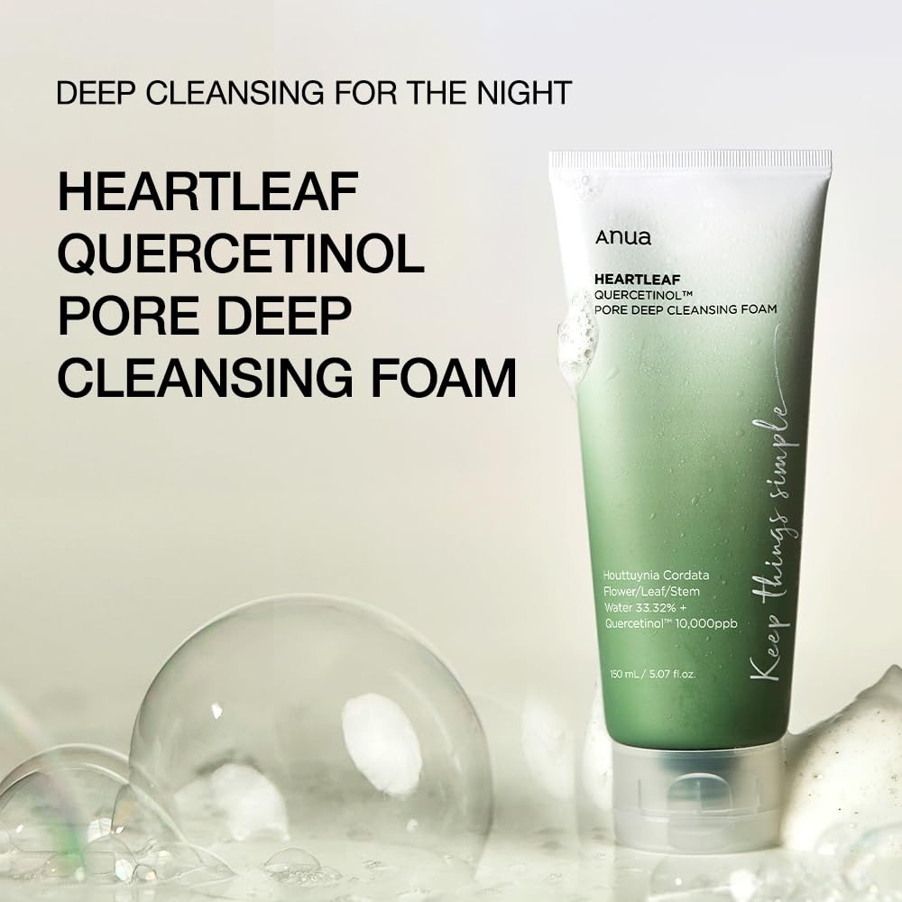 Anua Mild Double Cleanser Duo for Facial Cleansing : Heartleaf Pore Control Cleansing Oil Mild & Heartleaf Quercetinol Pore Deep Cleansing Foam for Double Cleansing, Blackhead Remover, Korean Skincare