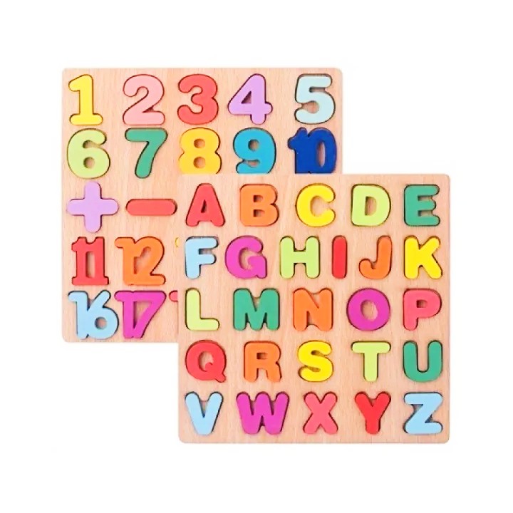 2-Pack Wooden Alphabet and Number Puzzle Set for Kids Learning