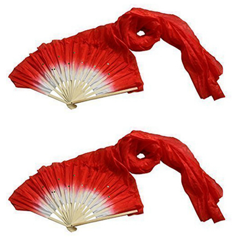 NAMUNY 2X 1.8M Hand Made Belly Dance Dancing Silk Bamboo Long Fans Veils Red