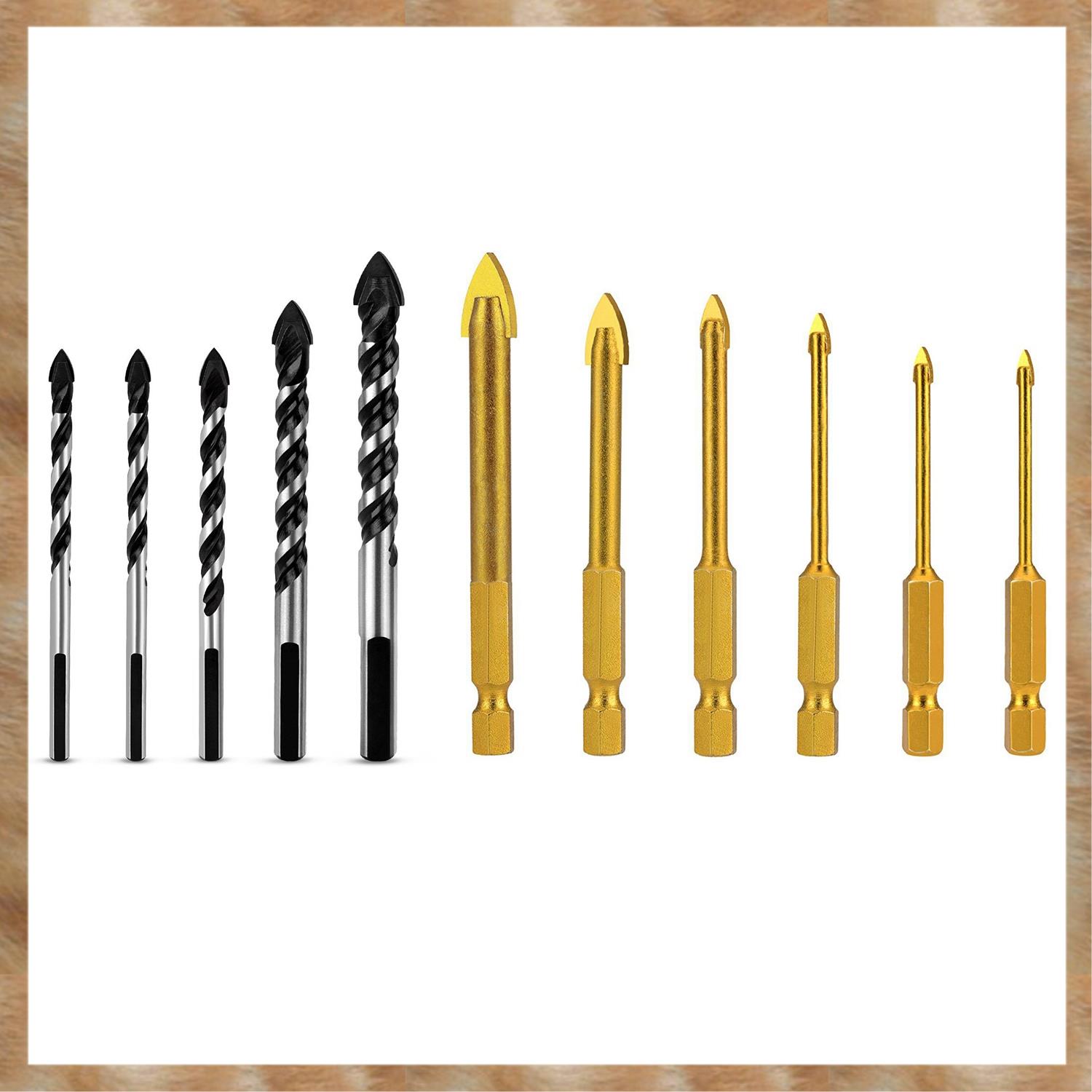 Kqueebee 6 Pcs Glass Drill Bits Set Tile Ceramic Drilling Set 3/4/5/6/8/10mm for Porcelain Marble Mirror & 5 Pcs Multi-Material Drill Bit Set for Tile,Concrete, Brick and Wood Tungsten