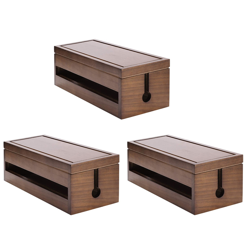 3X Cable Management Box Wooden Cord Organizer Box for Extension Cord Power Stripe Surge Protector Wire (Coffee Color)