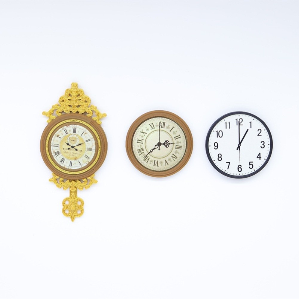 New European Style Dollhouse Wall Clock 1:12 Scale Simulated Miniature Wall Clock Simple Round Doll Accessories Doll House