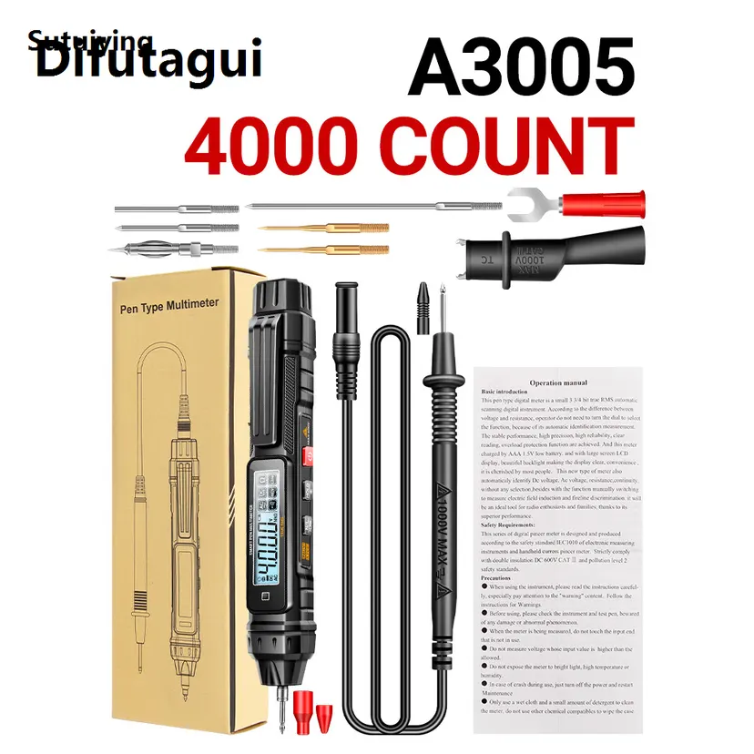 Difutagui New style Sutuiying ANENG A3005 Digital Multimeter Pen Type 4000 Counts Professional Portable Meter Non-Contact Auto AC/DC Voltage Ohm Diode Tester Tool