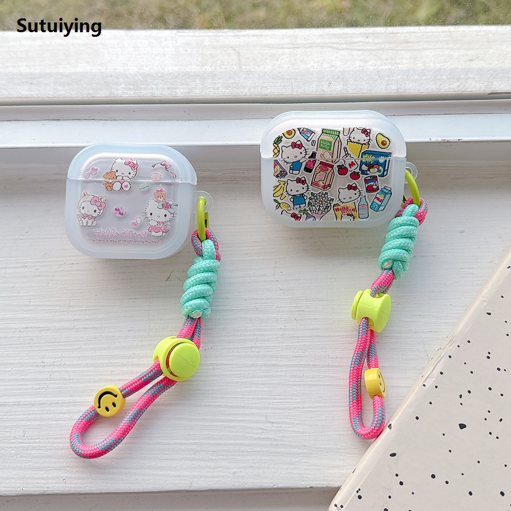Sutuiying Hello Kitty Lanyard Silicone Earphone Case For AirPods Pro2 Pro Frosted Luxury Glossy Transparent Soft Case For AirPods 1 2 AirPods 3 4