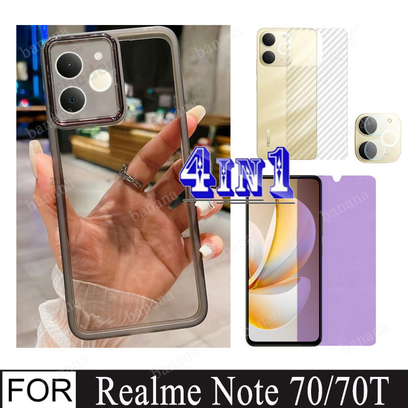 4In1 Realme Note 70 Anti Blue Light Ray Tempered Glass for Realme Note70 Note70T Shockproof Silicone Phone Case and Back Film and Lens Film