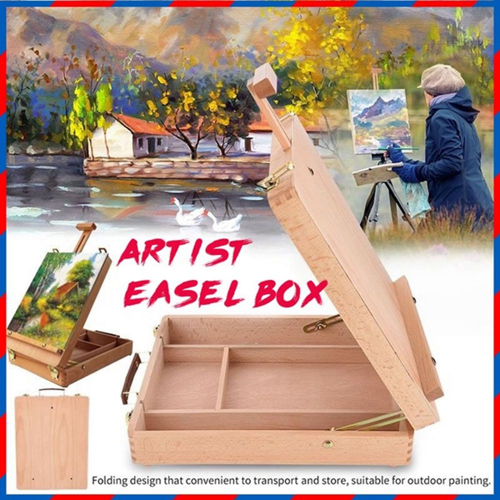 Beech Artist Desktop Art Table Easel Sketch Box Oil Paint Painting Supplies