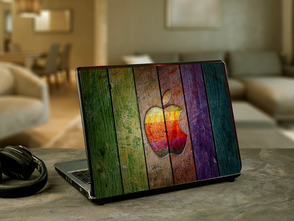 Apple Logo on colorfull wood Vinyl Laptop Skin/Sticker/Cover/Decal Compatible for Any 15.6 ,17 Inches Laptop(Hp/Dell/Sony/Acer/Lenovo/Asus. Etc) Or Notebook.