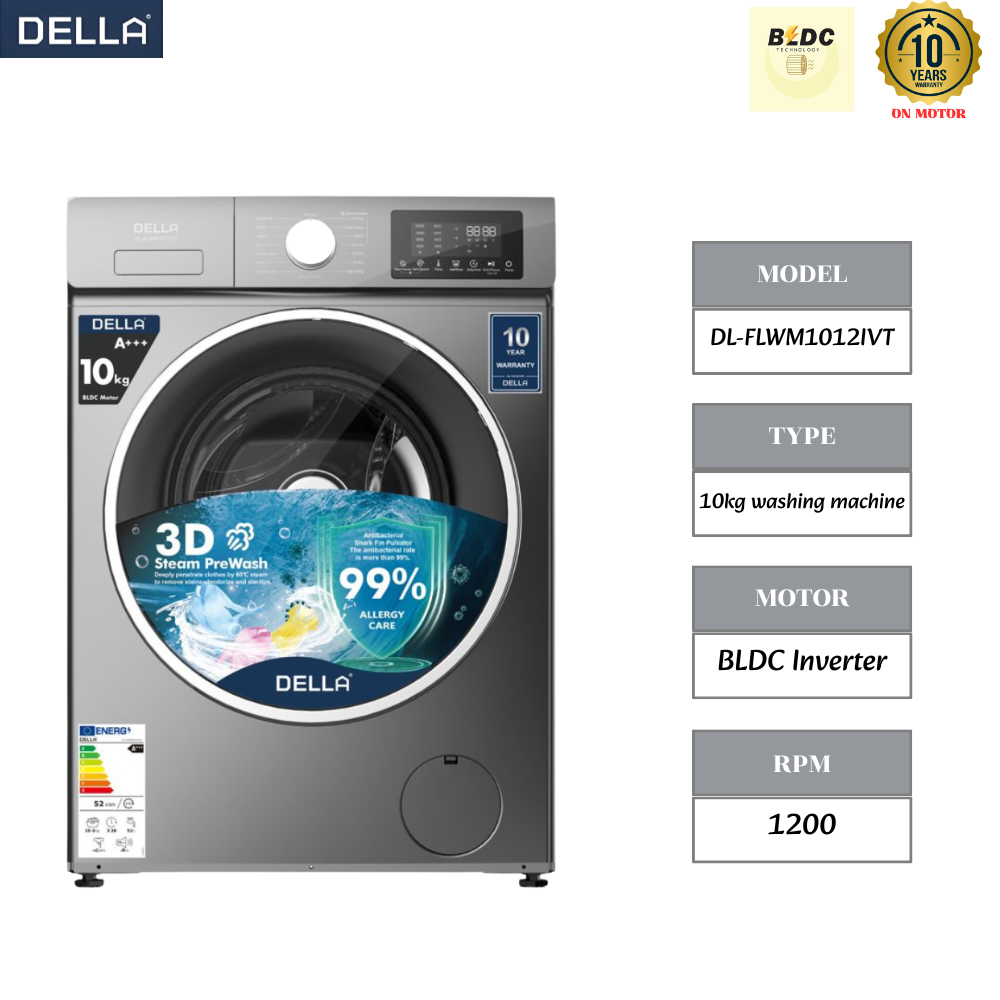 Della 10kg BLDC Inverter Motor Front Load Fully Automatic Washing Machine
