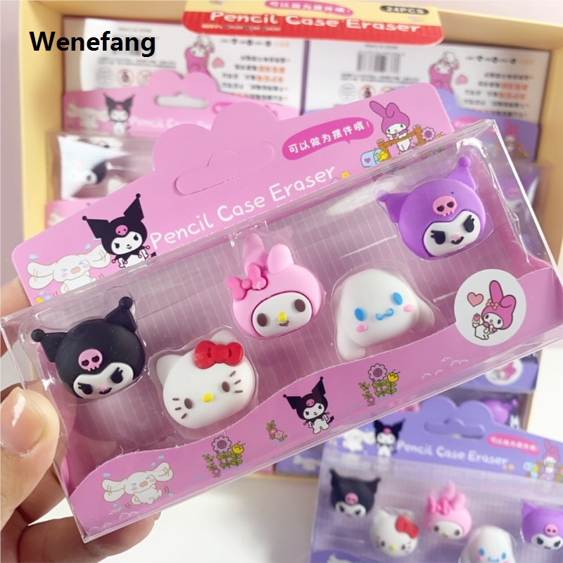 Wenefang 5Pcs/Set Cute Sanrio 3D Eraser Cinnamoroll Melody Kuromi Detachable Original Pencil Eraser Fun School Supply Students Stationery Gifts