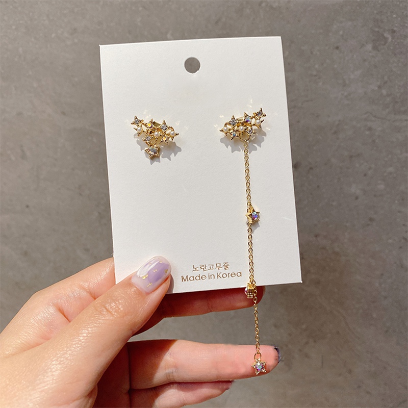 【Happy LifeStore】GJIQIAO New Elegant Rhinestone Cute Star Asymmetric Tassel Long Earrings For Wo Pearl Pendientes Gifts