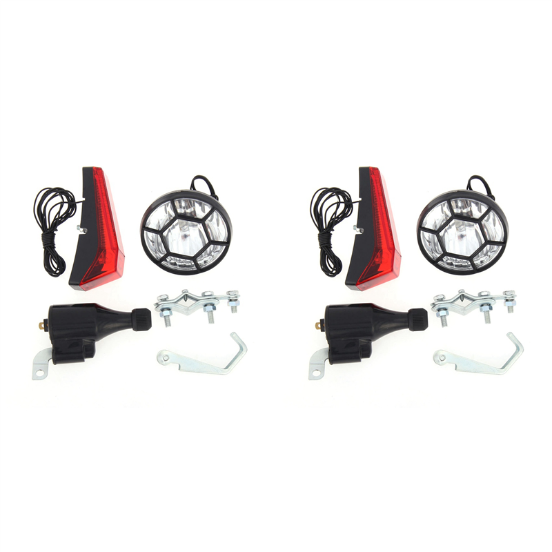 JAERBEE 2X Bike Light Bicycle Motorized Bike Friction Generator Dynamo Headlight Tail Light Kit 6V 3W Bike Accessories