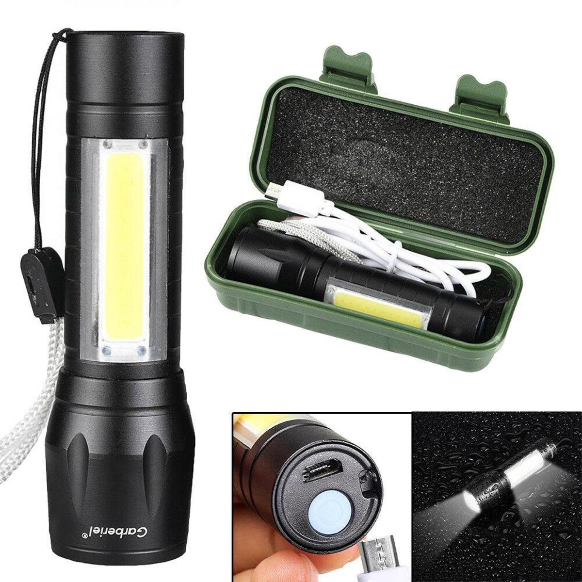 MIni Tactical LED Emergency Handheld Flashlight USB Rechargeable Flashlight 3 Modes Adjustable Focus,Portable Waterproof LED Flashlight with COB Side Lights，Best Tactical Torch