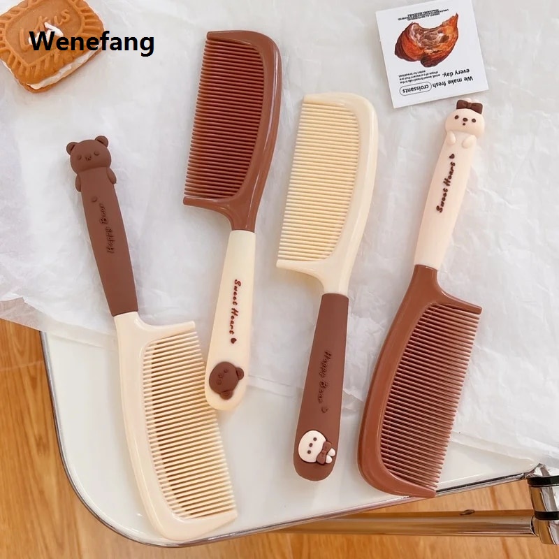 Wenefang 1pc Cute Cartoon Baby Hair Brush Milk Tea Color Comb Kawaii Bear Bunny Soft Handle Resin Comb for Little Girl Hair Accessories